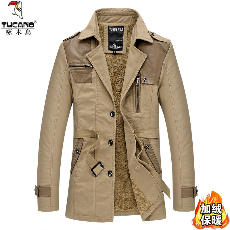 Мужская ветровка средней длины slim-fit плюс бархатная куртка, осенне-зимнее пальто, высококачественное плотное теплое брендовое пальто