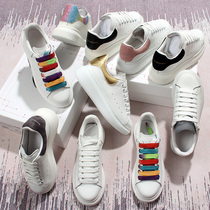 Version Yuan Shanshan with the same flower song McQueen Damon wild white shoes women reflective leather increased 2020 rainbow