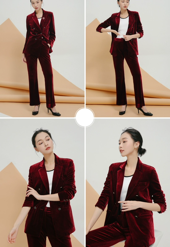 2018 mùa thu mới nhung vàng áo khoác đôi ngực khí đi làm mỏng cao cấp nhung chuyên nghiệp phù hợp với nữ