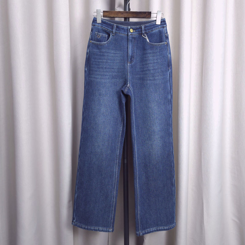 Zhuzhutang Professional Pants Shaf Autumn and Winter New Style Fleece-Lined Thick Classic Versatile Straight High-Waisted Jeans S1822 Zhuzhutang Professional Pants Shaf Autumn and Winter New Style Fleece-Lined Thick Classic Versatile Straight High-Waisted Jeans S1822