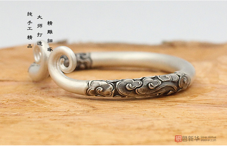 Vòng tay bạc 999 sterling ước vàng hoop vòng đeo tay lớn Saint Sun Wukong handmade clasp vòng tay đôi vòng cuff bạc