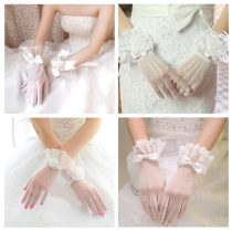  Wedding gloves Bride wedding lace long white red wedding hand yarn satin super fairy forest retro winter