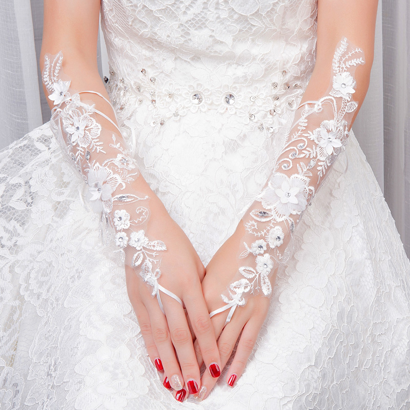 New Wedding Gloves Long Bride White Flowers Short New Wedding Gloves Long Bride White Flowers Short Dress Lace Accessories