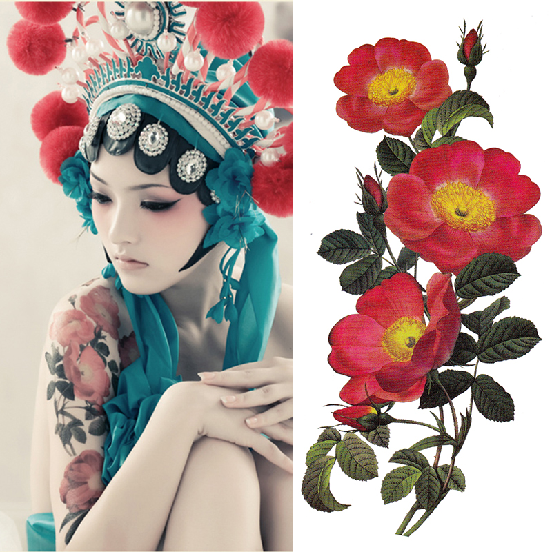 Photo Gallery Tattoo with Waterproof Female Persistence Sensation Photo Exclusive Personality Net Red with Heart-covering Theme scarring Flower arm