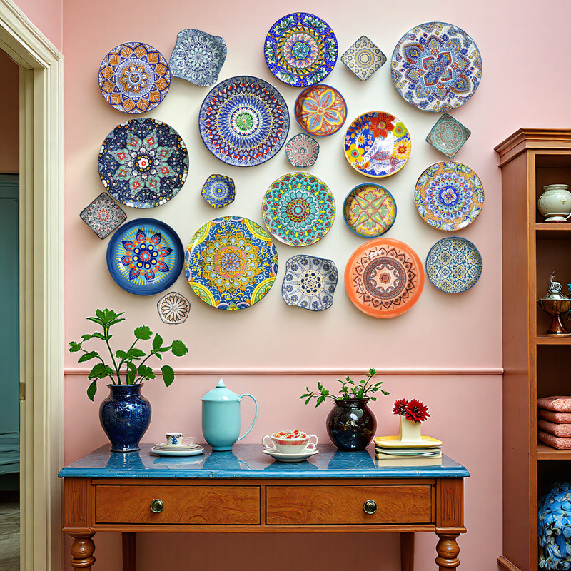 Xinjiang Characteristic Bohemian Ceramic Plate Wall Hanging Decorative Plate Art Wall Hanging Plate Mural Ceramic Plate European Style