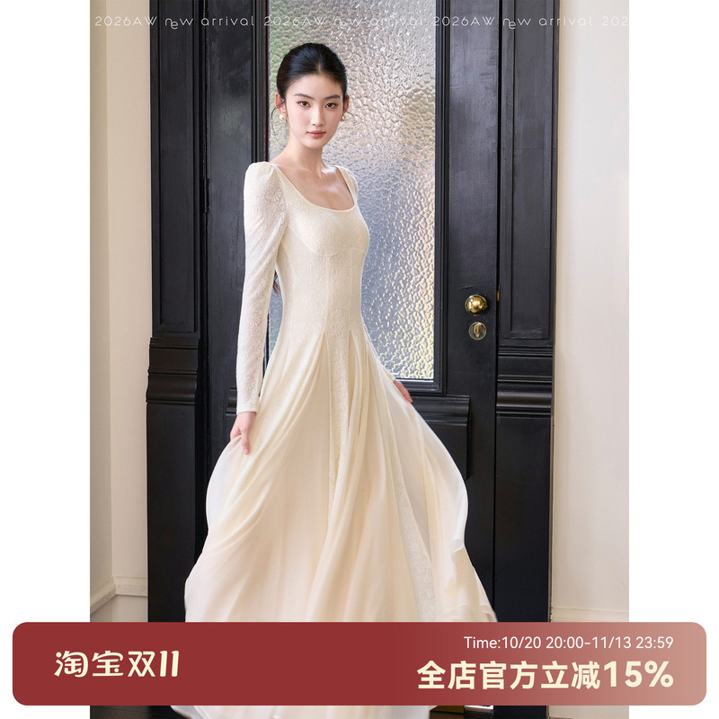 Send a Letter | Laurel Praise Square Neck Wool Lace Patchwork Flared Elegant Waist-Slimming Dress