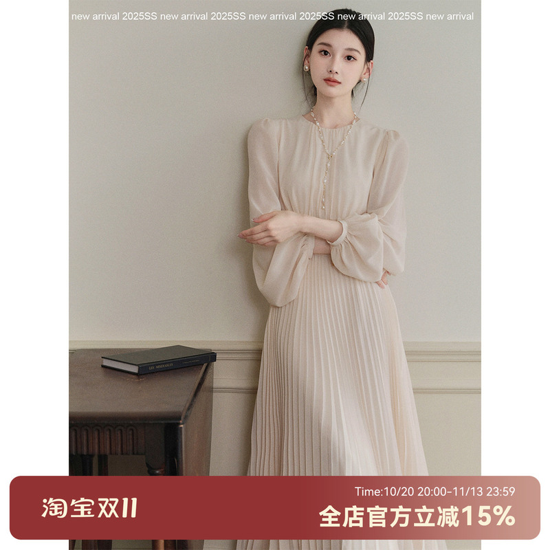 Send a Letter: French Retro Long-Sleeved Dress with a Waist-Cinching Design, Slimming and Elegant, Lantern Sleeves, Pleated Long Skirt Send a Letter: French Retro Long-Sleeved Dress with a Waist-Cinching Design, Slimming and Elegant, Lantern Sleeves, Pleated Long Skirt