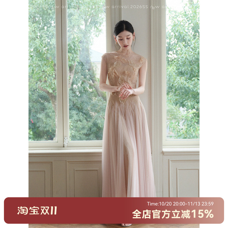 Send a Letter to Order a Hand-Sewn Lace Embroidered Misty Mesh Dress, Long Dress, French-Style Waist-Cinching Dress Send a Letter to Order a Hand-Sewn Lace Embroidered Misty Mesh Dress, Long Dress, French-Style Waist-Cinching Dress