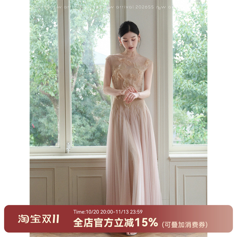 Send a Letter to Order a Hand-Sewn Lace Embroidered Misty Mesh Dress, Long Dress, French-Style Waist-Cinching Dress Send a Letter to Order a Hand-Sewn Lace Embroidered Misty Mesh Dress, Long Dress, French-Style Waist-Cinching Dress