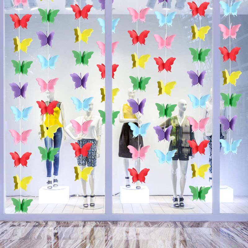 Shop Valentine's Day Atmosphere Arrangement Mobile Phone Shop Active Atmosphere Decoration Colorful Solid Butterfly Laflower Roof Pendant