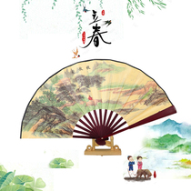 10 inch cloth folding fan for men and women ancient poetry landscape painting costume performance summer gift ancient style folding fan 8 inch