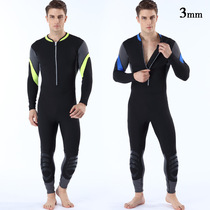 3MM snorkeling water suit mens cold warm long sleeve one-piece waterproof female surf suit branch swimming thickened front zipper