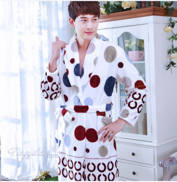 Áo ngủ nam mùa thu và mùa đông dày flannel áo choàng tắm những người yêu thích san hô lông cừu dài tay của phụ nữ đồ ngủ da báo đặc biệt shop do ngu 