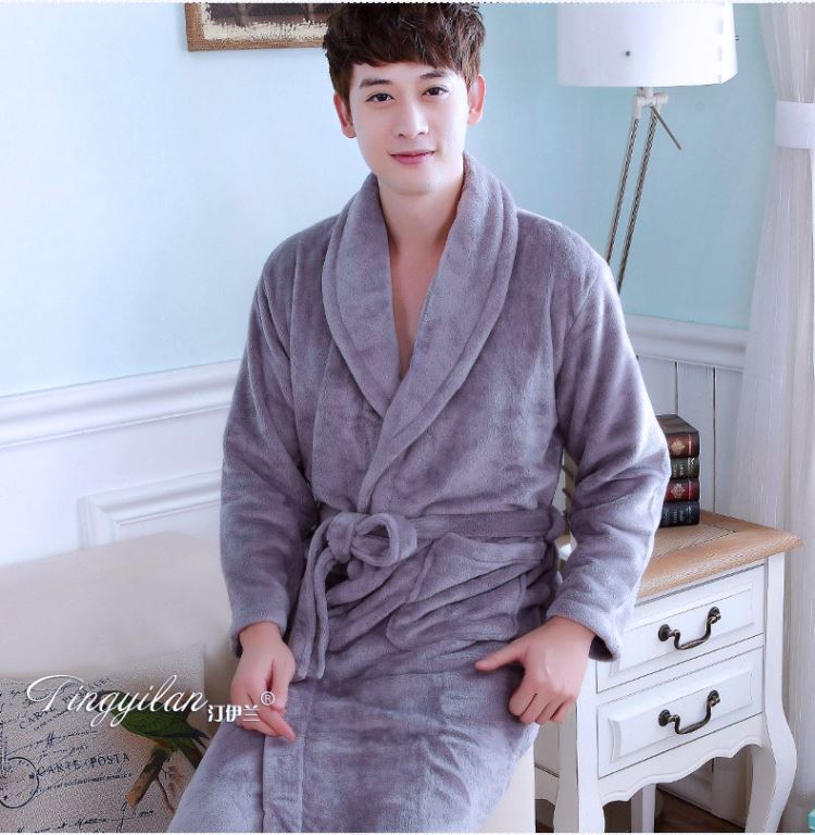 Flannel robe nam mùa đông dày san hô lông cừu áo choàng tắm áo choàng nam đồ ngủ kích thước lớn mùa thu và mùa đông áo choàng dài đoạn áo choàng mùa đông nam giới