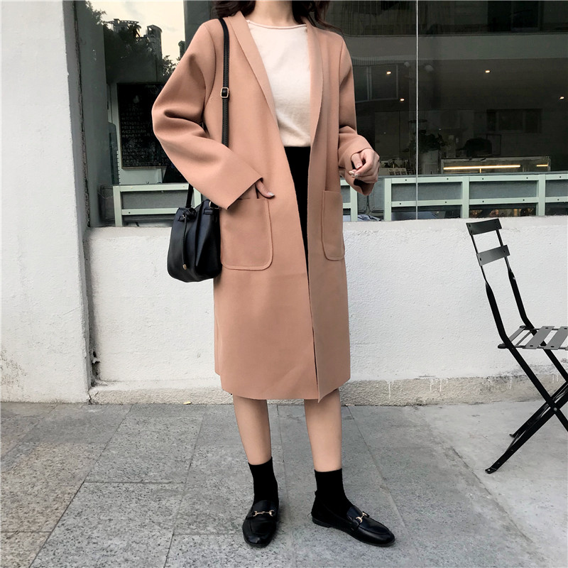 Áo len mùa thu 2018 mới của phụ nữ Hàn Quốc Áo len mỏng mỏng kích thước lớn dài áo khoác len nữ áo măng tô nữ dáng dài