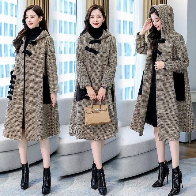 202 ພາກຮຽນ spring ແລະດູໃບໄມ້ລົ່ນໃຫມ່ແບບເກົາຫຼີວ່າງຂະຫນາດໃຫຍ່ຂະຫນາດກາງ woolen cloak shawl wind coat ສໍາລັບແມ່ຍິງ