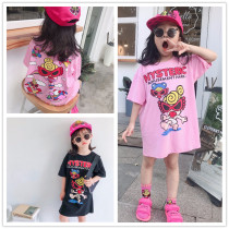 Girls T-shirt dress 2021 spring and summer new fashion parent-child outfit mother-daughter outfit Western style pure cotton loose long dress T
