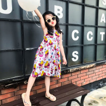 Girls net red dress 2021 spring summer new childrens pure cotton sleeveless sundress ice cream cartoon long dress