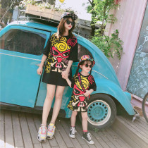 Net red parent-child outfit mother-daughter outfit foreign style 2021 spring and summer new fashion Korean version pure cotton T-shirt girls medium long loose T-shirt skirt