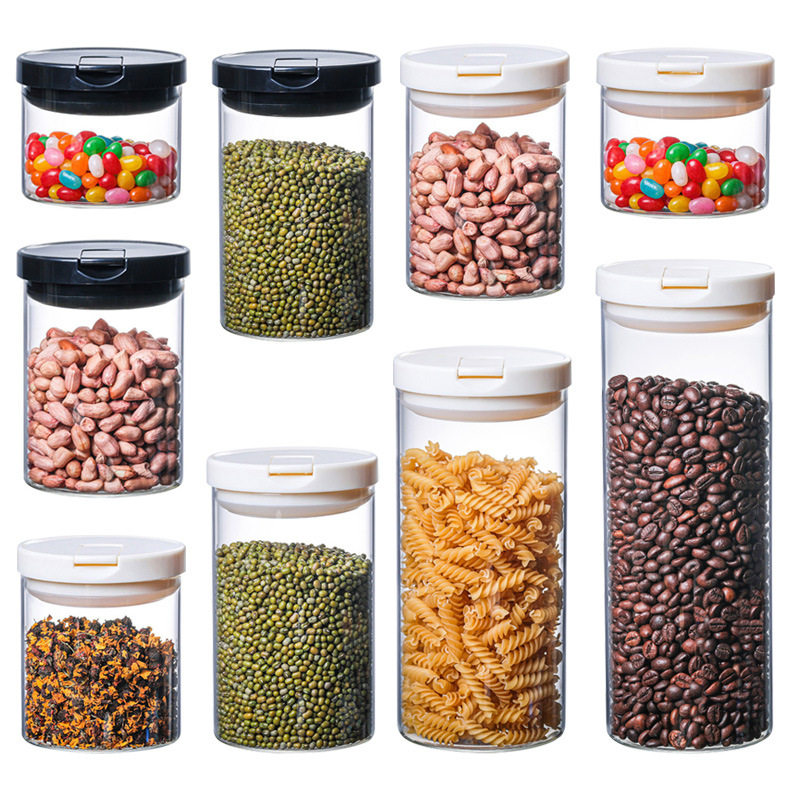 Plastic lid sealed glass storage bottle dried fruit and miscellaneous grains seasoning storage tank food grade glass jar snack storage bottle