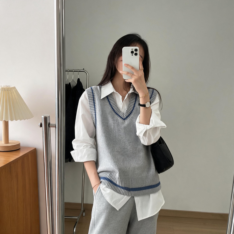 V-Neck Pullover Knitted Vest for Women 2026 Autumn and Winter Korean Style Age-Reducing Loose Slimming Look Layered Sleeveless Sweater Vest