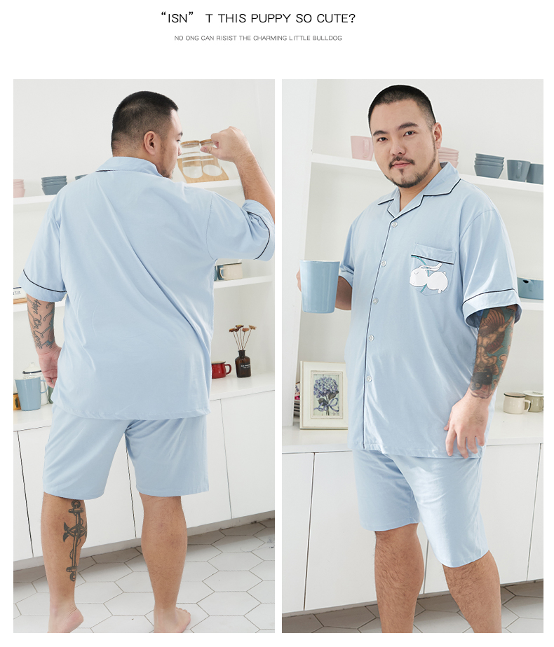 Mùa hè của Nam Giới Cộng Với Phân Bón Tăng Hàn Quốc Mở Bông Ve Áo Béo Extra Large Đồ Ngủ Bộ Dịch Vụ Nhà đồ ngủ nam thu đông