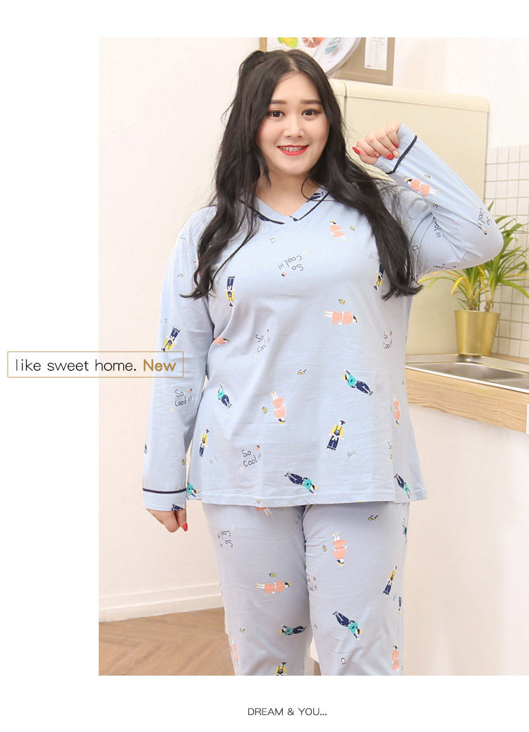 Phụ nữ mùa thu cộng với béo Hàn Quốc hoạt hình dài tay lỏng lẻo mm cỡ lớn đồ ngủ cotton phục vụ tại nhà phù hợp với 200 kg shop đồ nữ cao cấp
