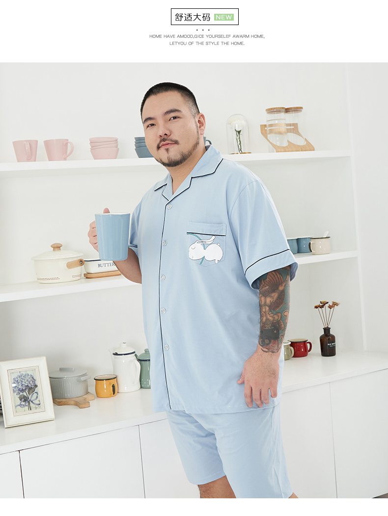 Mùa hè của Nam Giới Cộng Với Phân Bón Tăng Hàn Quốc Mở Bông Ve Áo Béo Extra Large Đồ Ngủ Bộ Dịch Vụ Nhà đồ ngủ nam thu đông