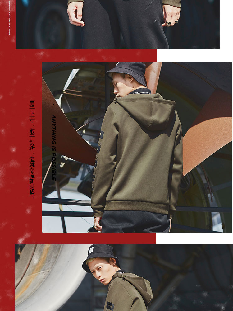 Li Ning COUNTERFLOW dấu vết X Chen Peng New York Tuần lễ thời trang catwalk loạt lên áo len nam trùm đầu - Thể thao lông cừu / jumper áo phông dài tay