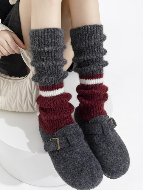 Jk Socks for Women, Autumn and Winter Style, Japanese School Style, Striped Slouch Socks, Mid-Calf Socks, Paired with Small Leather Shoes, Warm Boot Covers, Leg Warmers
