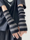 Lolita Striped Knitted Gloves for Women, Autumn and Winter Warm Woolen Arm Warmers, Japanese Style Hot Girl Subculture Arm Sleeves