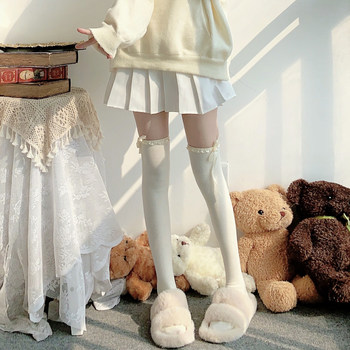 Bow-Knot Over-The-Knee Socks, Sweet and Cute, Girly, Pure and Desirable, Lace Ribbon Stockings, High Stockings, Cotton Base Stockings