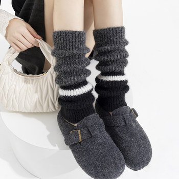 Jk Socks for Women, Autumn and Winter Style, Japanese School Style, Striped Slouch Socks, Mid-Calf Socks, Paired with Small Leather Shoes, Warm Boot Covers, Leg Warmers