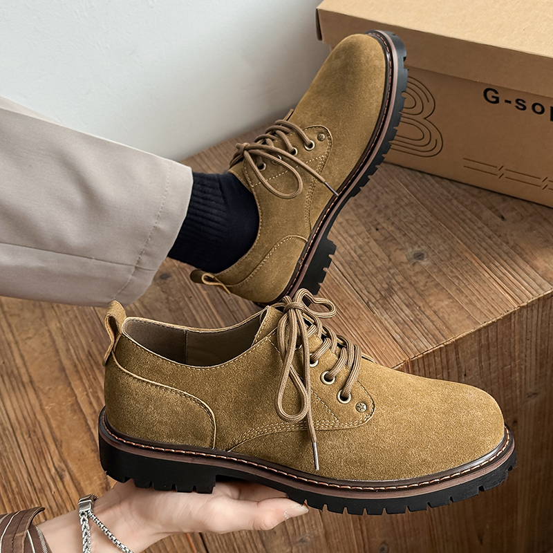 Genuine Leather Casual Leather Shoes for Men, Suede Workwear Outdoor Spring and Autumn Trendy Martin Boots, British Style Suede Korean Version