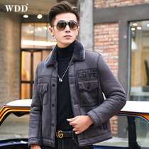 Original ecological fur one-piece mens short lapel Haining leather leather jacket slim-fit fur winter fashion jacket