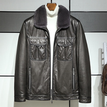 Leather leather mens whole mink mink liner goatskin jacket lapel short Haining fur fur one-piece jacket