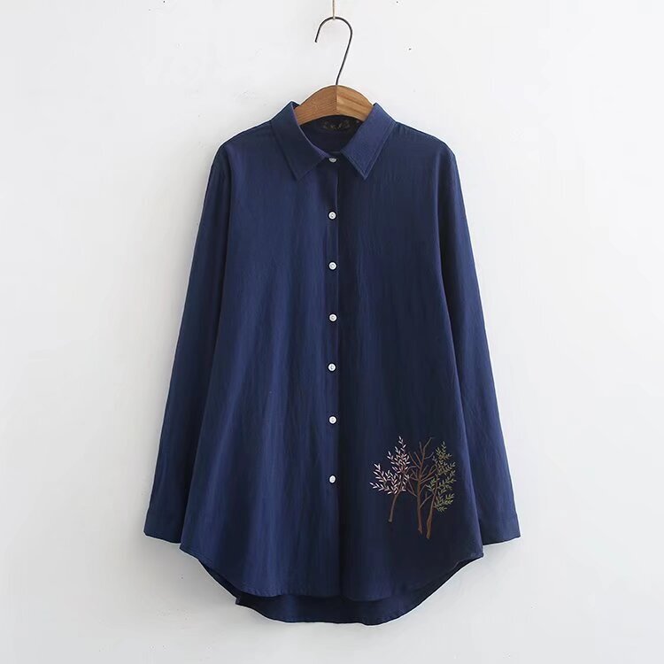 Plus-Size Women's Shirts for Middle-Aged Moms, Stylish Embroidered Tops for Spring and Autumn 100kg