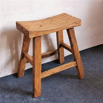 Old Elm Wood Adult Solid Wood Square Bench Home Short Shoe Stool Old Door Panel Restaurant Small Stool Single Dining Chair Log Bench