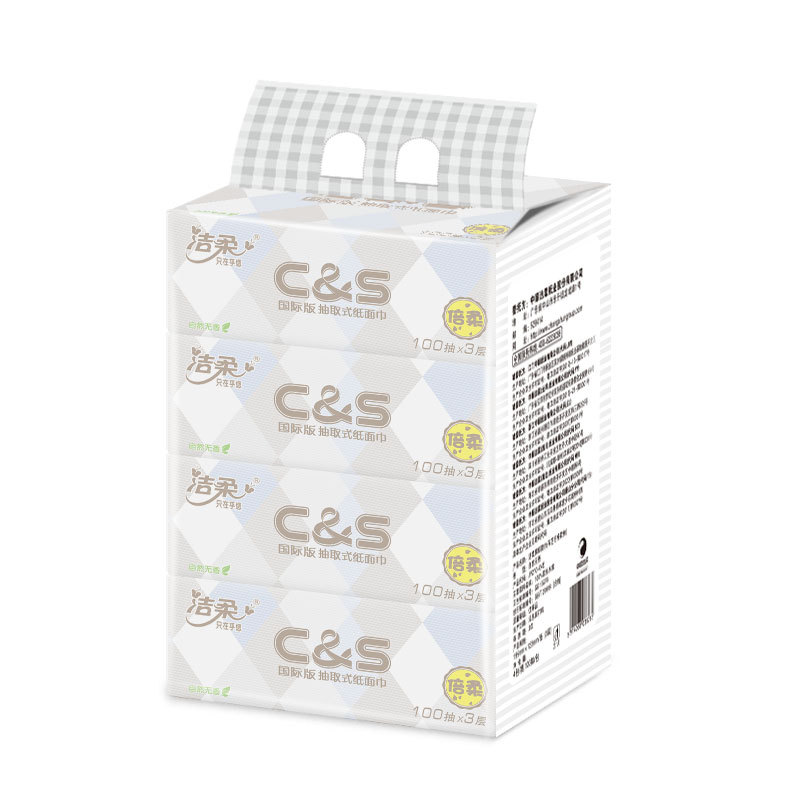 Clean soft paper fabric soft pumping 3 layers 100 pumping 4 packs a pack of household paper towels toilet paper