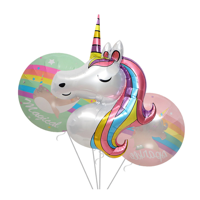 Party decoration balloon unicorn cartoon shape aluminum foil balloon 4D stereo color standing unicorn balloon