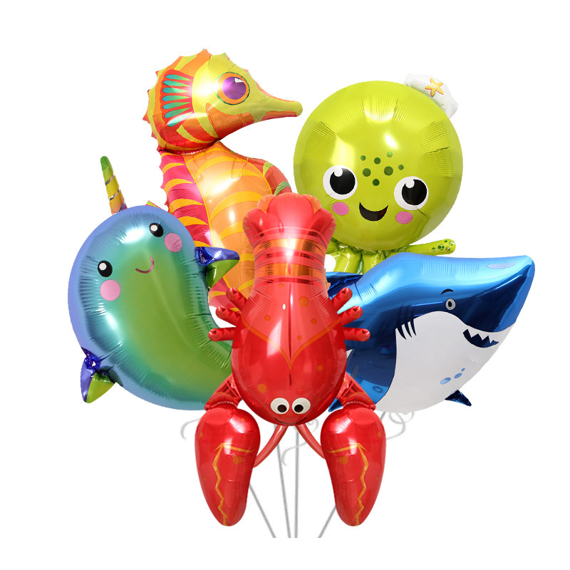 Party Trim Arrangement Toy Petrol Ball Marine Fish Styling Cartoon Aluminum Film Balloon Column Lobster Dolphin Shark crab