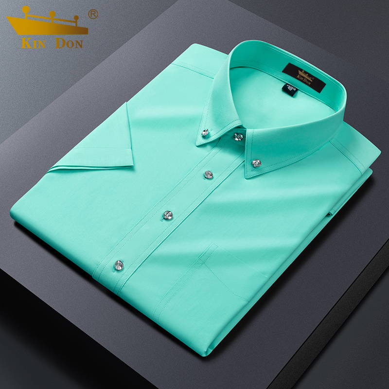 Golden Shield Summer New Men's Shirt Business Crystal Button Shiny Button Wrinkle-Resistant Colorful Green Non-Iron Short-Sleeve Shirt