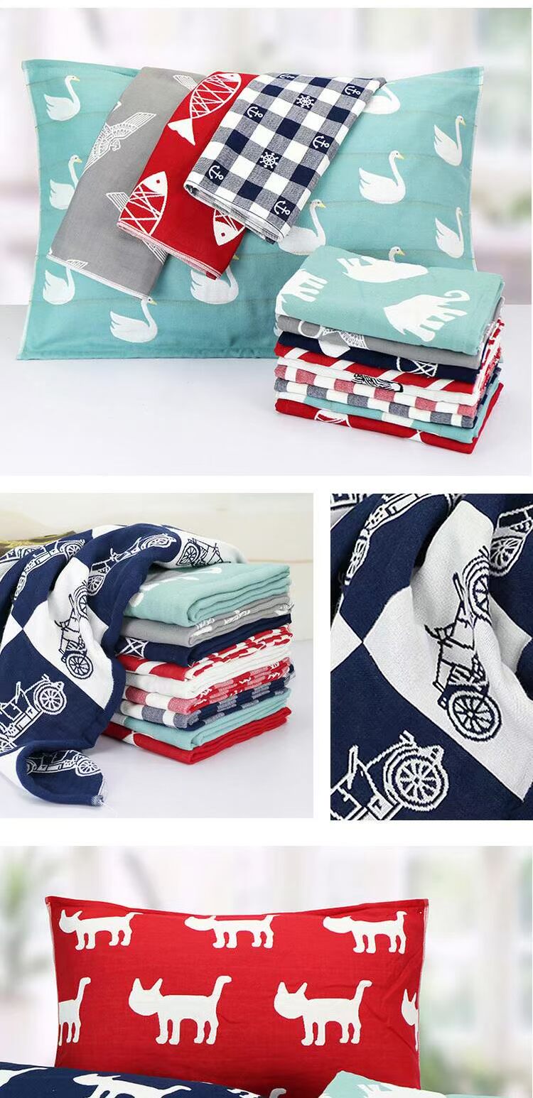 Cỏ bốn lá cỏ ba lá khăn bông gạc ba lớp Khăn bông dễ thương Một đôi 75 * 50 cm khăn choàng gối