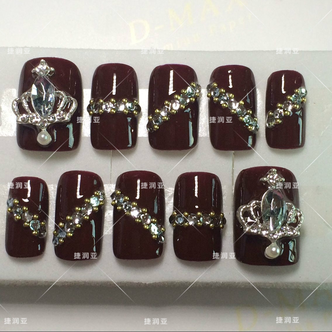 手工美甲成品甲片订制光疗甲贴片魅力复古淡雅清新枣红色假指甲