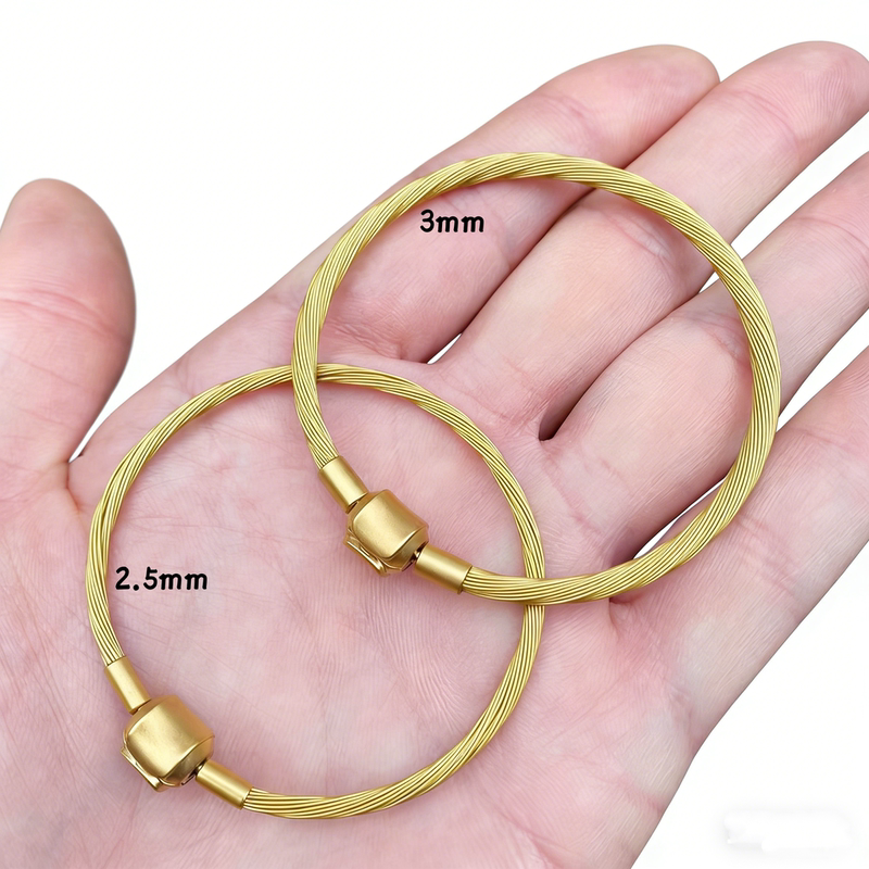3mm Gold-Colored Steel Wire Rope Bracelet with Gold Transfer Beads, Waterproof Couple's Style Bracelet Cord, Chow Tai Seng Material 3mm Gold-Colored Steel Wire Rope Bracelet with Gold Transfer Beads, Waterproof Couple's Style Bracelet Cord, Chow Tai Seng Material