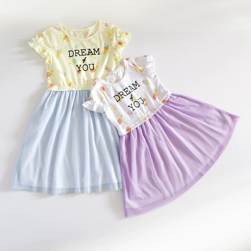 Платье с коротким рукавом, летняя юбка на девочку для отдыха, в цветочек, А-силуэт