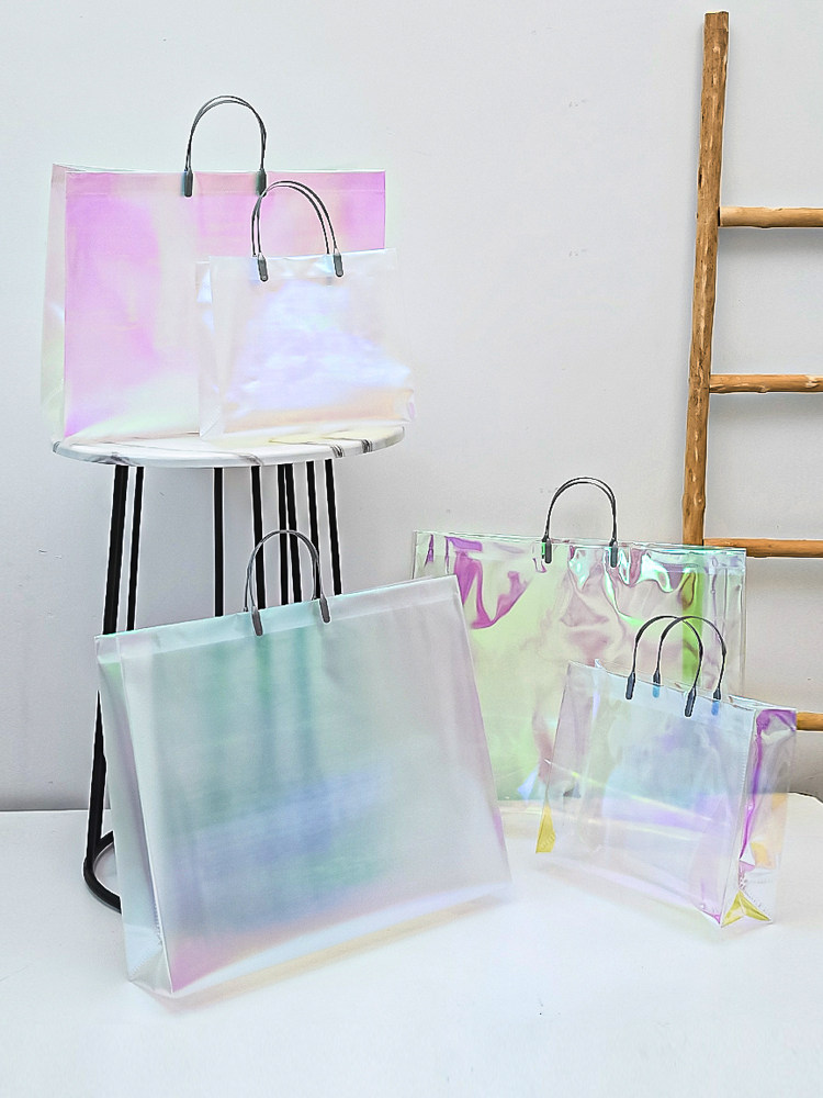 Colorful PVC transparent clothing store handbag duty-free shop composite bag ins style net red gift women's clothing bag