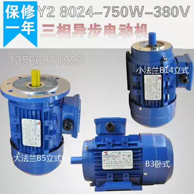 YS8024 three-phase asynchronous motor 380V b5b3b14 vertical horizontal flange aluminum shell motor 750W