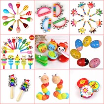 Childrens rattles hand bell wooden string tambourine Baby Bell toy rattle 0-1 year old baby toy