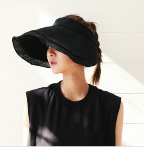 Hong Kong summer female linen foldable sunshade hat anti-UV empty hat sun hat big hat brim beach hat tide tide